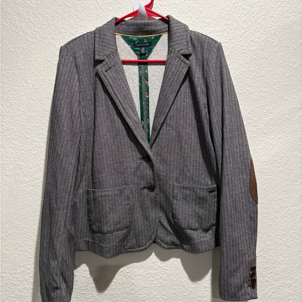 Tommy Hilfiger Herringbone Blazer with Green Accents Size Large‎